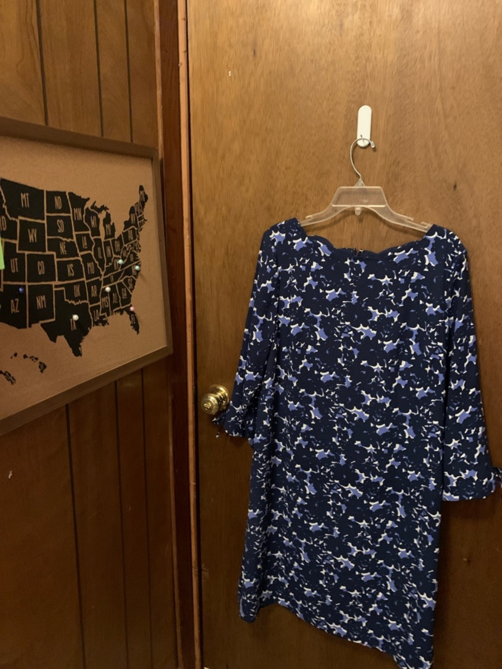 Talbots Navy Blue & White Floral Long-Sleeve Shift Dress